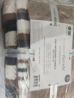 Modern Threads PAX Jacquard Towel Set - Brown, White, Gray Stripes